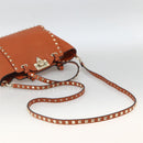 VALENTINO Studs Hand Bag Leather 2way Gold Orange brown Auth BA11416-9
