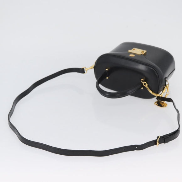 VERSACE Hand Bag Leather 2way Black Gold Auth BA11419