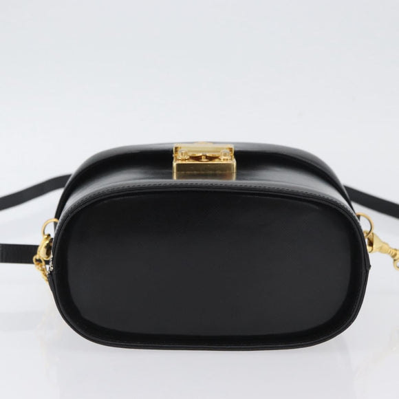 VERSACE Hand Bag Leather 2way Black Gold Auth BA11419