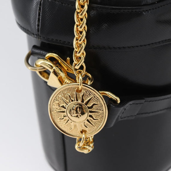 VERSACE Hand Bag Leather 2way Black Gold Auth BA11419