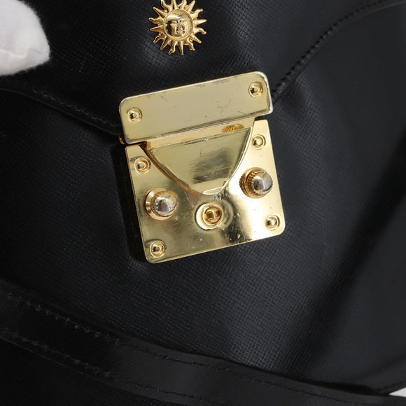 VERSACE Hand Bag Leather 2way Black Gold Auth BA11419