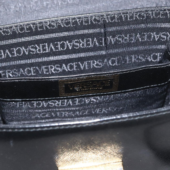VERSACE Hand Bag Leather 2way Black Gold Auth BA11419