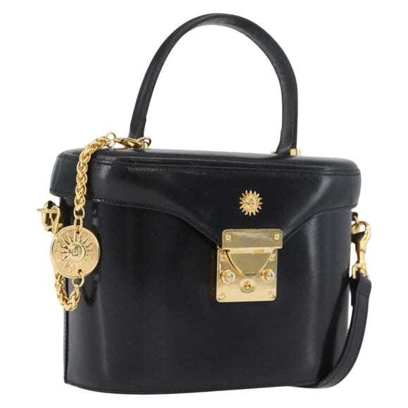 VERSACE Hand Bag Leather 2way Black Gold Auth BA11419