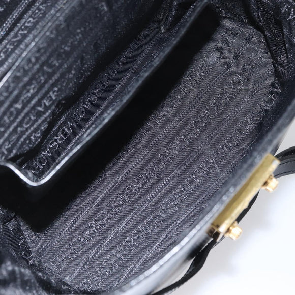 VERSACE Hand Bag Leather 2way Black Gold Auth BA11419