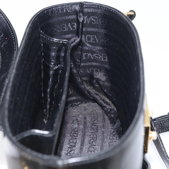 VERSACE Hand Bag Leather 2way Black Gold Auth BA11419