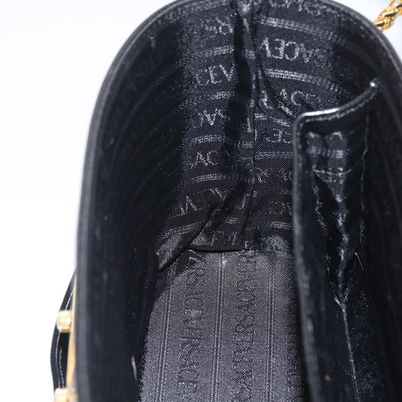 VERSACE Hand Bag Leather 2way Black Gold Auth BA11419