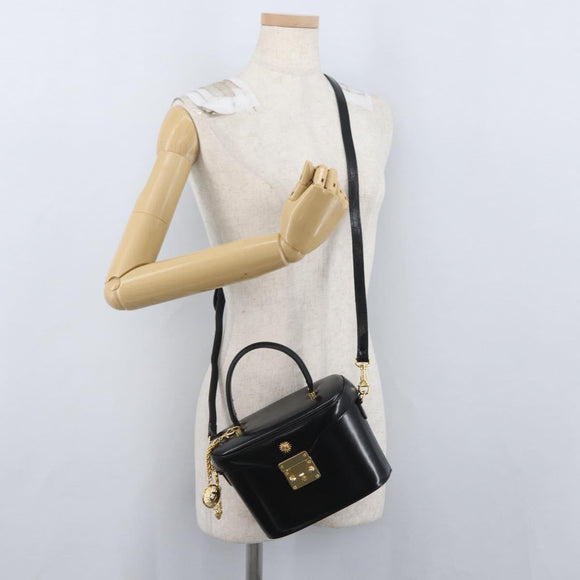 VERSACE Hand Bag Leather 2way Black Gold Auth BA11419