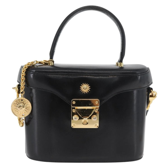 VERSACE Hand Bag Leather 2way Black Gold Auth BA11419