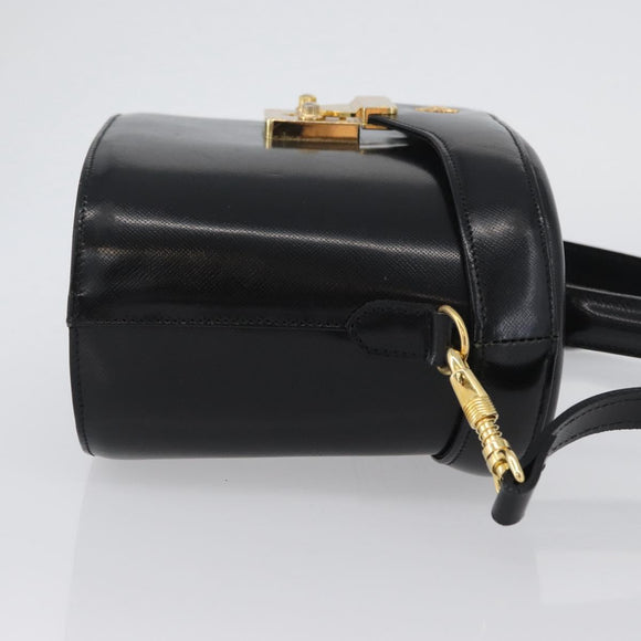 VERSACE Hand Bag Leather 2way Black Gold Auth BA11419