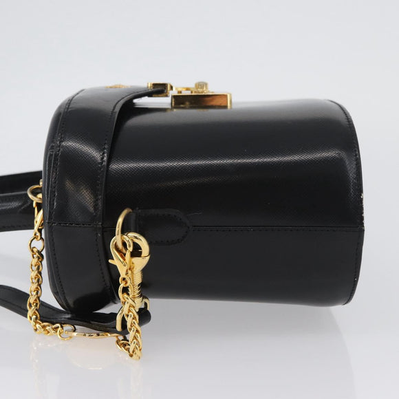 VERSACE Hand Bag Leather 2way Black Gold Auth BA11419