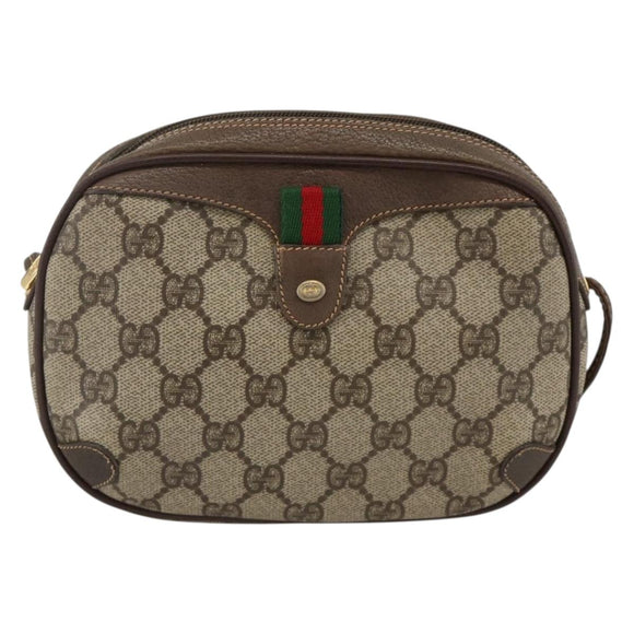 GUCCI GG Supreme Web Sherry Line Bag PVC Beige Gold 156 02 066 Auth BA11422