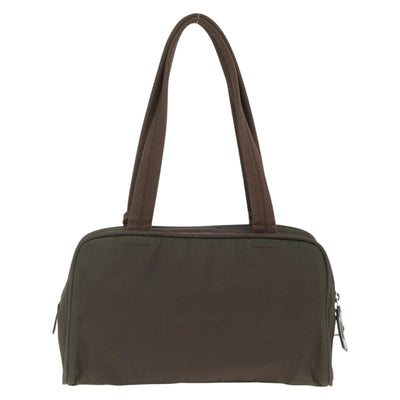 PRADA Hand Bag Nylon Khaki Silver Auth BA11423 - 0