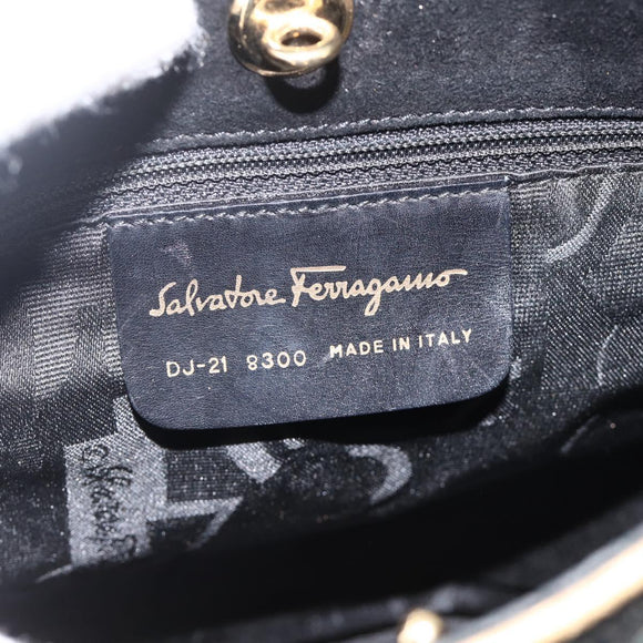 Salvatore Ferragamo Shoulder Bag Suede Black gold Auth BA11435