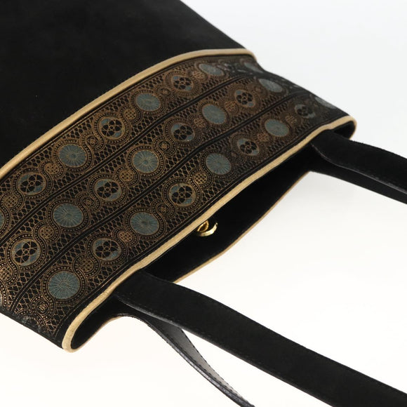 Salvatore Ferragamo Shoulder Bag Suede Black gold Auth BA11435