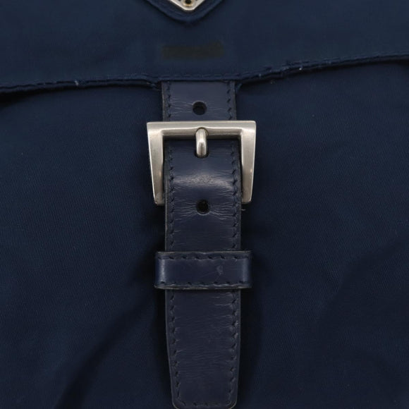PRADA Schoudertas Nylon Marine Zilver Auth BA11437
