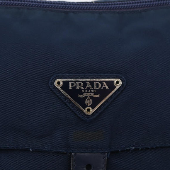PRADA Schoudertas Nylon Marine Zilver Auth BA11437