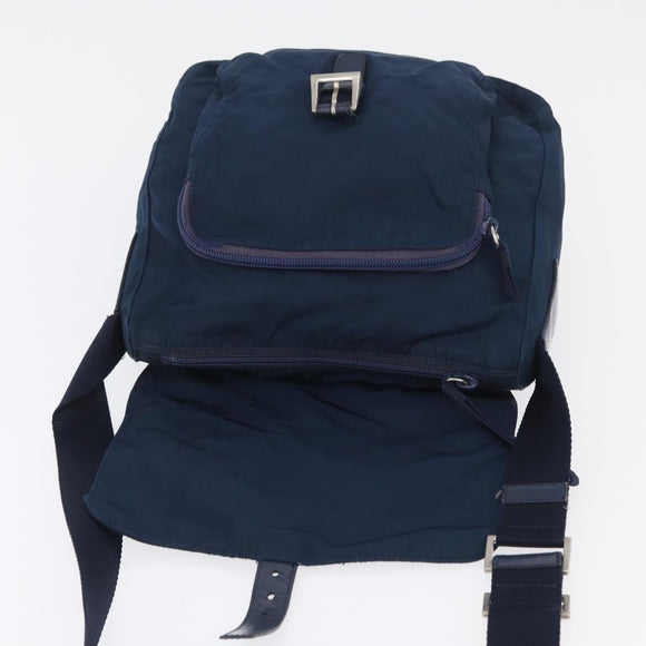 PRADA Schoudertas Nylon Marine Zilver Auth BA11437