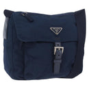 PRADA Schoudertas Nylon Marine Zilver Auth BA11437-1