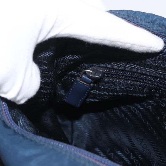 PRADA Schoudertas Nylon Marine Zilver Auth BA11437