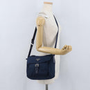 PRADA Schoudertas Nylon Marine Zilver Auth BA11437-28