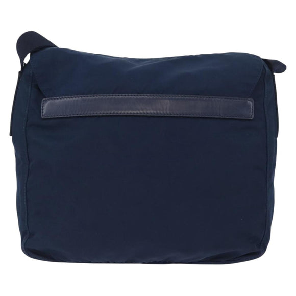 PRADA Schoudertas Nylon Marine Zilver Auth BA11437
