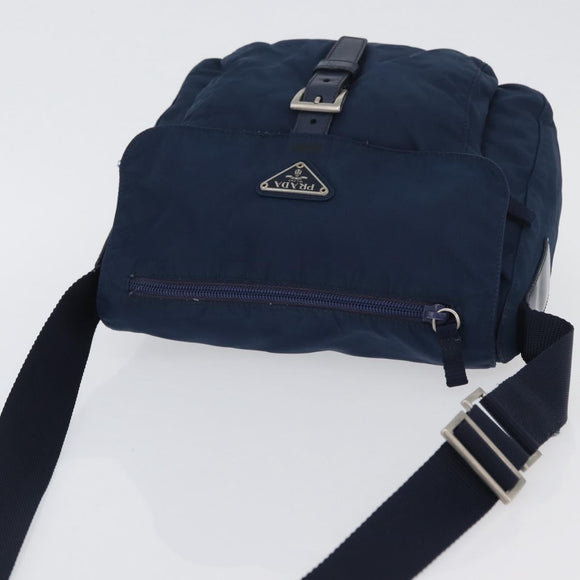 PRADA Schoudertas Nylon Marine Zilver Auth BA11437