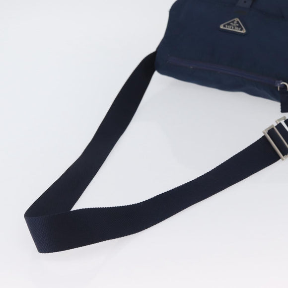 PRADA Schoudertas Nylon Marine Zilver Auth BA11437