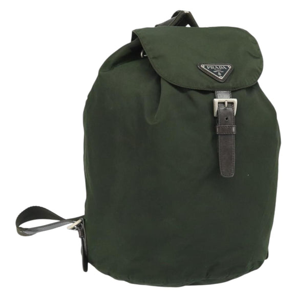 PRADA Backpack Nylon Khaki Silver Auth BA11438