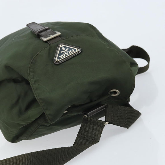 PRADA Backpack Nylon Khaki Silver Auth BA11438