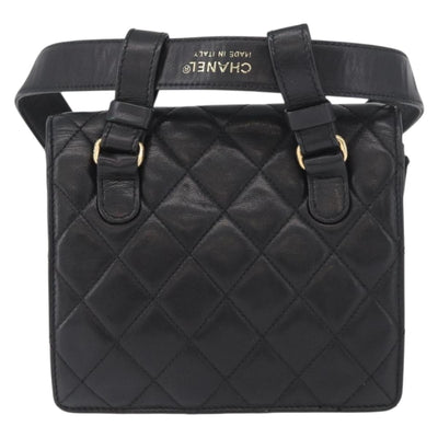 CHANEL Waist Bag Lamb Skin Black Gold CC Auth BA11440A - 0