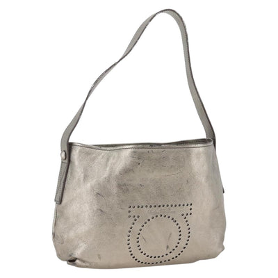 Salvatore Ferragamo Shoulder Bag Leather Silver Auth BA11441
