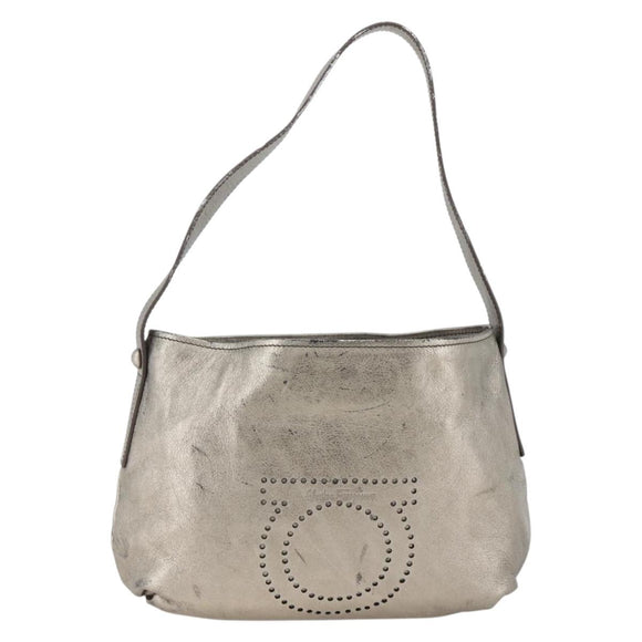 Salvatore Ferragamo Shoulder Bag Leather Silver Auth BA11441
