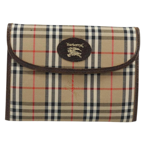 Burberrys Nova Check Pouch Canvas Beige Gold Auth BA11444