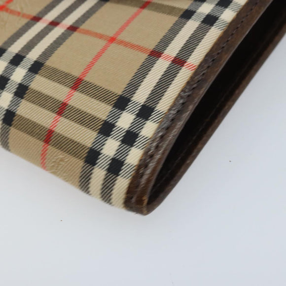 Burberrys Nova Check Pouch Canvas Beige Gold Auth BA11444
