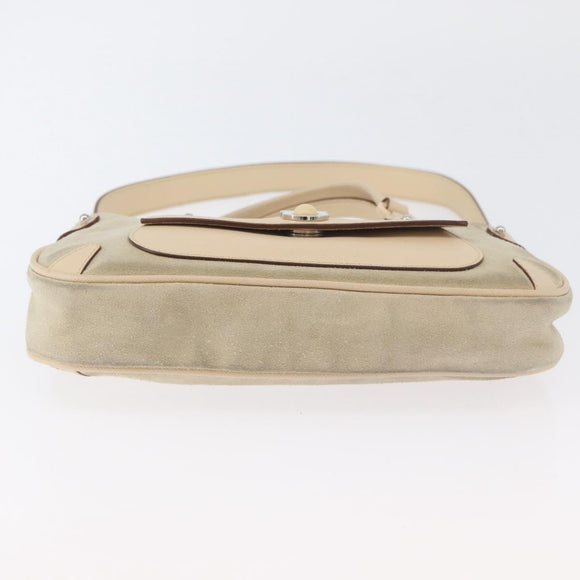 Salvatore Ferragamo Hand Bag Suede 2way Beige Silver Auth BA11445