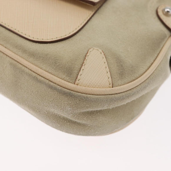 Salvatore Ferragamo Hand Bag Suede 2way Beige Silver Auth BA11445