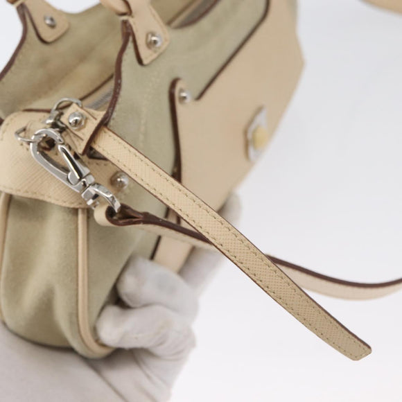 Salvatore Ferragamo Hand Bag Suede 2way Beige Silver Auth BA11445