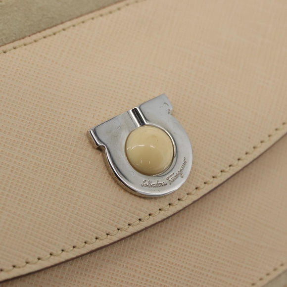Salvatore Ferragamo Hand Bag Suede 2way Beige Silver Auth BA11445