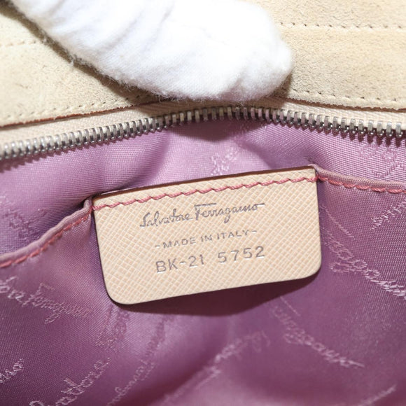 Salvatore Ferragamo Hand Bag Suede 2way Beige Silver Auth BA11445