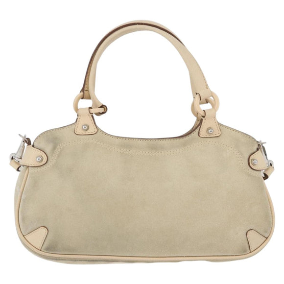Salvatore Ferragamo Hand Bag Suede 2way Beige Silver Auth BA11445