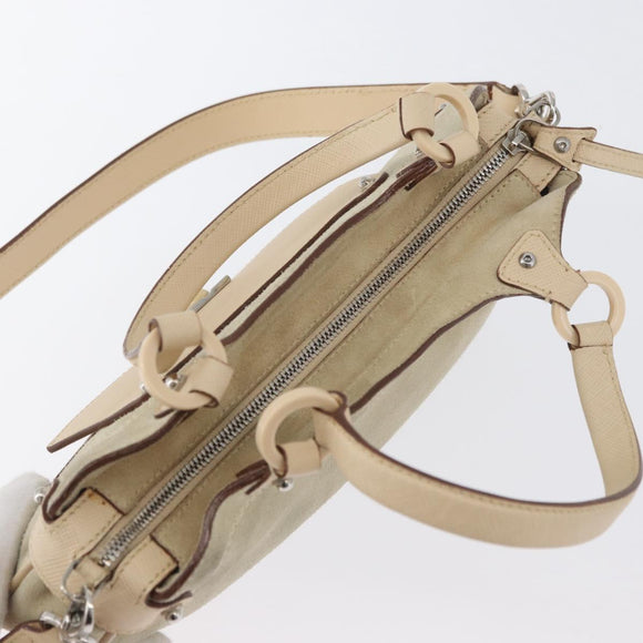 Salvatore Ferragamo Hand Bag Suede 2way Beige Silver Auth BA11445