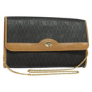 Christian Dior Honeycomb Canvas Chain Shoulder Bag PVC Black Gold Auth BA1145-1