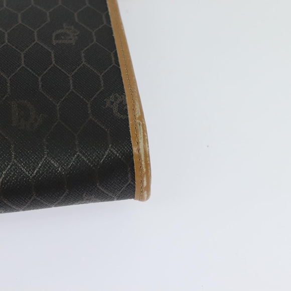 Christian Dior Honeycomb Canvas Chain Shoulder Bag PVC Black Gold Auth BA1145