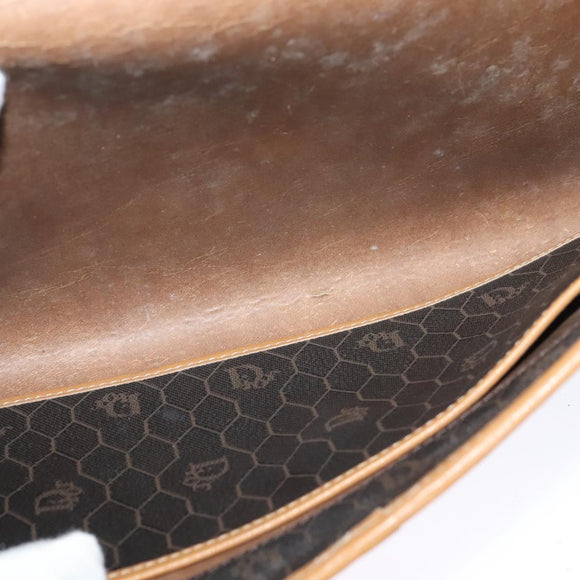 Christian Dior Honeycomb Canvas Chain Shoulder Bag PVC Black Gold Auth BA1145
