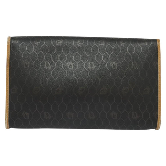 Christian Dior Honeycomb Canvas Chain Shoulder Bag PVC Black Gold Auth BA1145