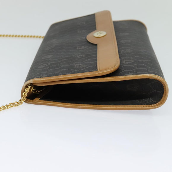 Christian Dior Honeycomb Canvas Chain Shoulder Bag PVC Black Gold Auth BA1145