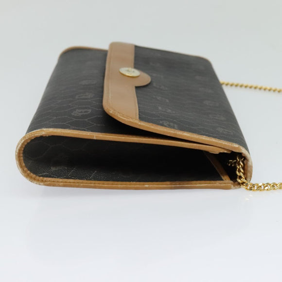 Christian Dior Honeycomb Canvas Chain Shoulder Bag PVC Black Gold Auth BA1145