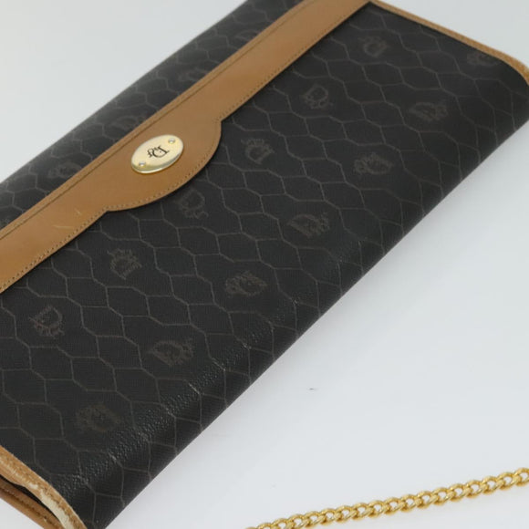 Christian Dior Honeycomb Canvas Chain Shoulder Bag PVC Black Gold Auth BA1145