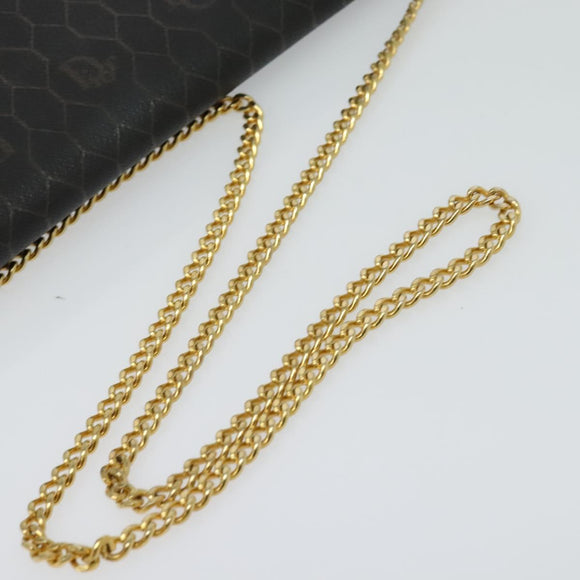 Christian Dior Honeycomb Canvas Chain Shoulder Bag PVC Black Gold Auth BA1145