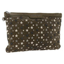 Jimmy Choo Studs Clutch Bag Leather Khaki Auth BA11453-1